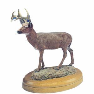 Herman Deaton white tailed deer elk sculpture vtg